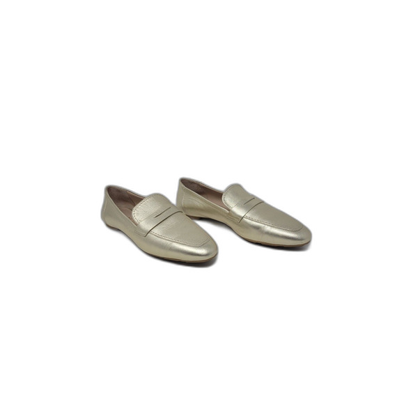 Stuart Weitzman Jet Loafer Gold Leather Flats - Picture 3 of 6